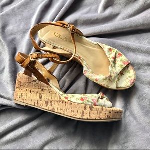 Floral Cork Wedge Sandals